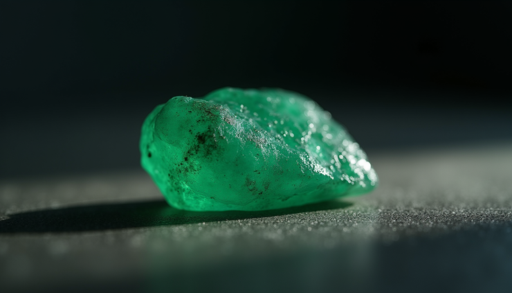 Close-up view of green aventurine gemstone on a dark surface