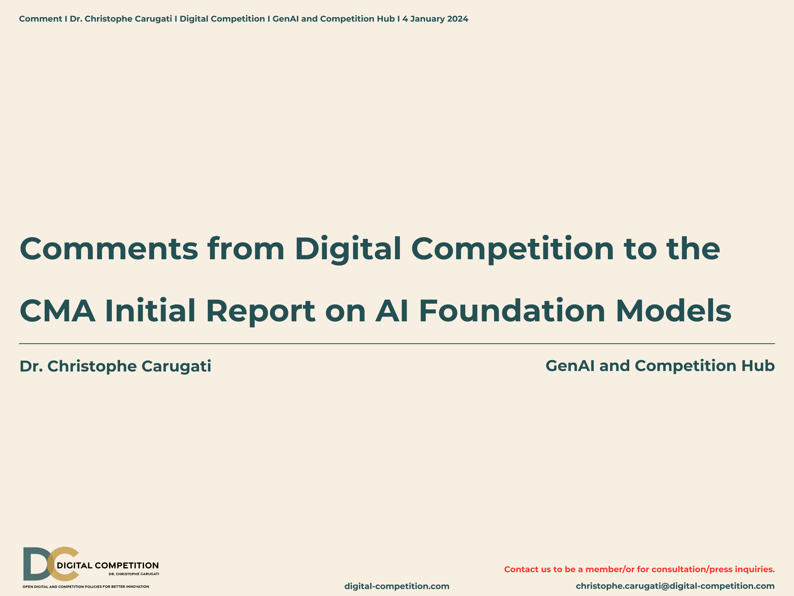 Compition Model Comments from Digital Competition to the CMA Initial Report on AI ...