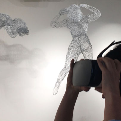Marina Berlin’s Floating World is an immersive wire mesh installation combining suspended human figures with augmented reality. The experiential artwork explores the relationship between physical and digital space through sculpture, technology, and perception. Exhibited in New York.
