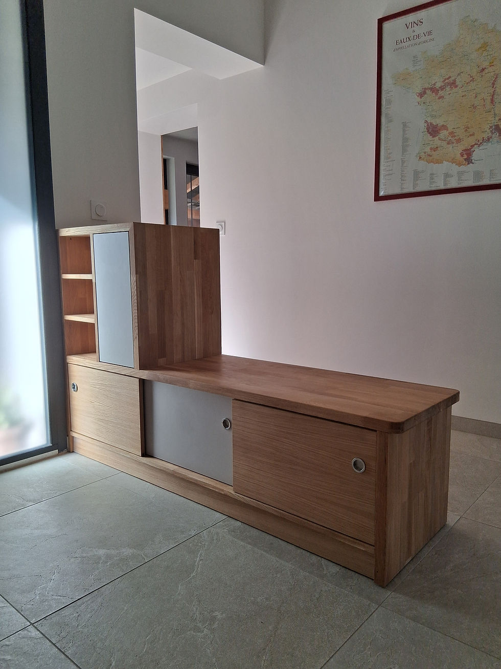 Meuble à chaussure en chêne et stratifié gris