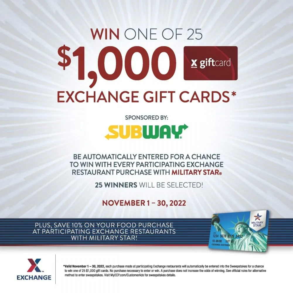 Win A $1000.00 Gift Card by Using your Military Star Card At Exchange
