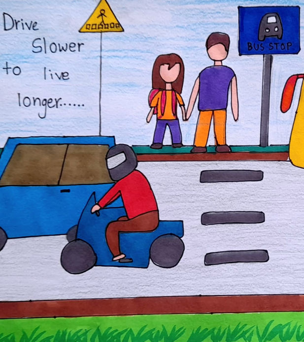 Poster prepared by a student for Road safety week