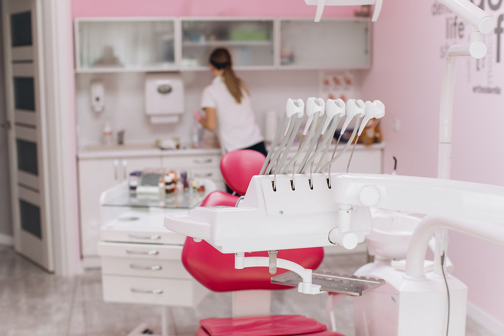 Close-up view of dental equipment neatly arranged in a clinic