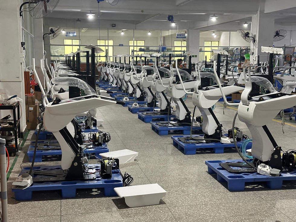 Eye-level view of a modern dental chair displayed at KEGON factory in Foshan