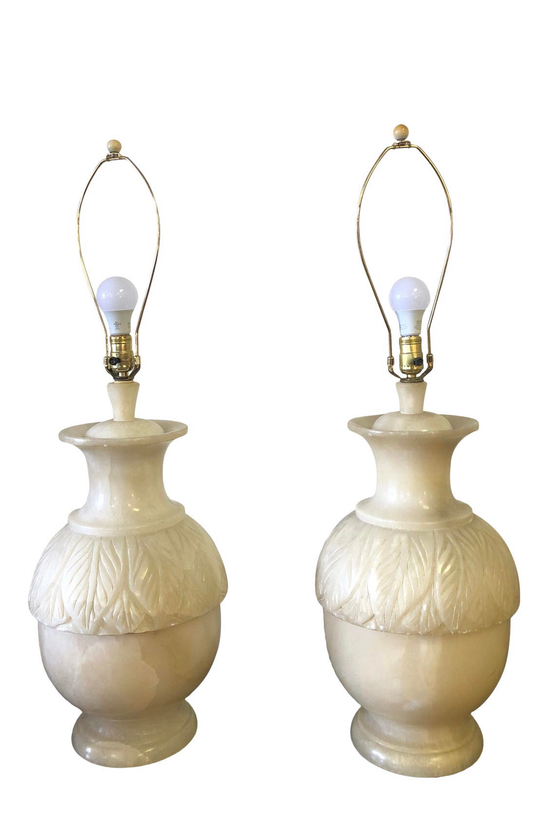 Massive Vintage Alabaster Lamps A-Pair
