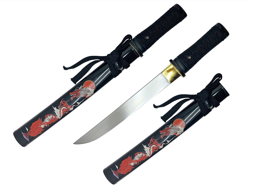 Thumbnail: 18" 65Mn Forged Tanto with ABS Scabbard - Dragon Graphic- BLK
