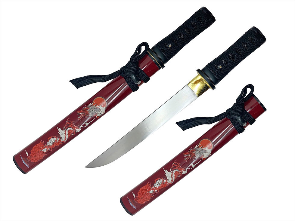 Thumbnail: 18" 65Mn Forged Tanto with ABS Scabbard - Dragon Graphic- BLK