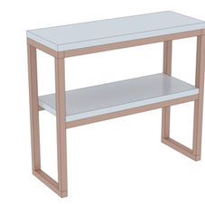 MESA EXPOSITORA EM MDF E AÇO