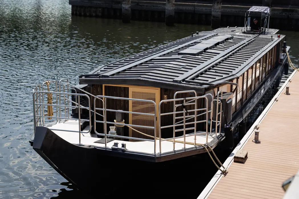 ORIGAMI yakatabune moored at the pier in daylight