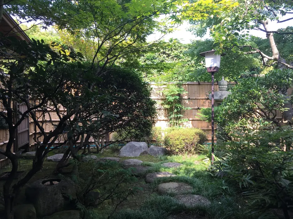 Stone path in a small Japanese garden