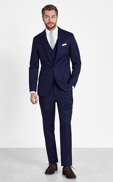 Dress to impress with a navy blue slim fit suit