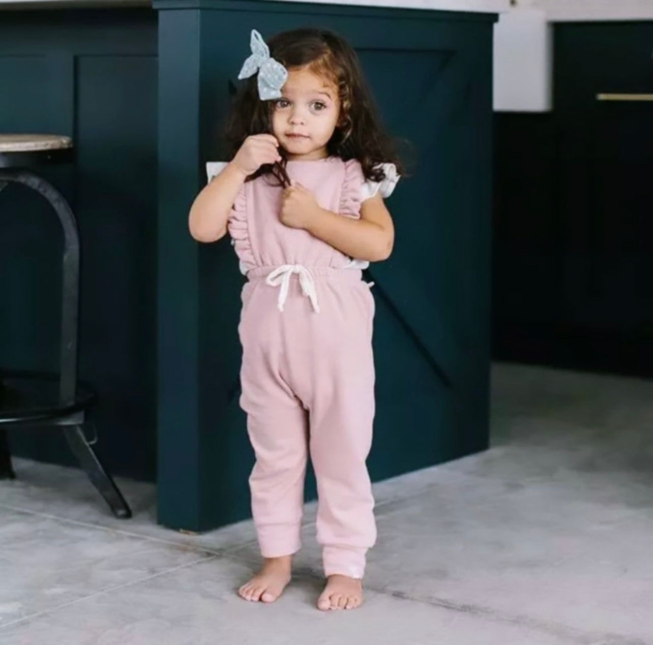 Pink bubble gum ruffle romper/overalls