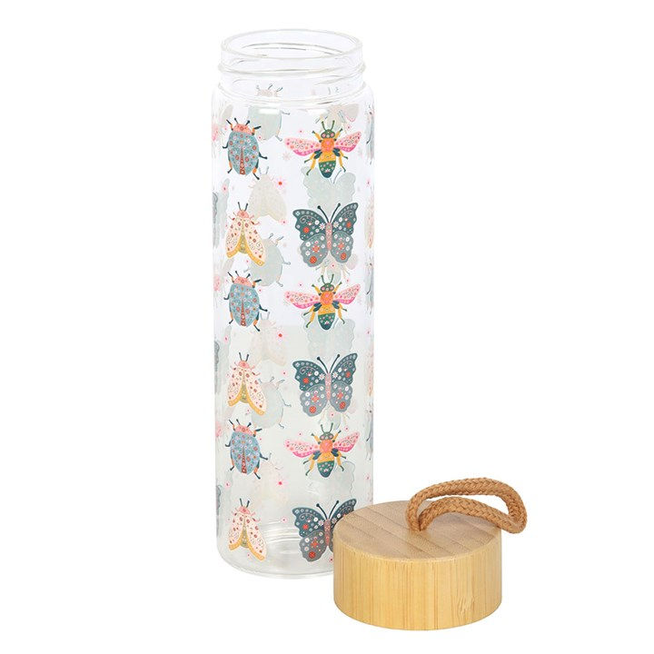 Thumbnail: Floral Bug Print Glass Water Bottle