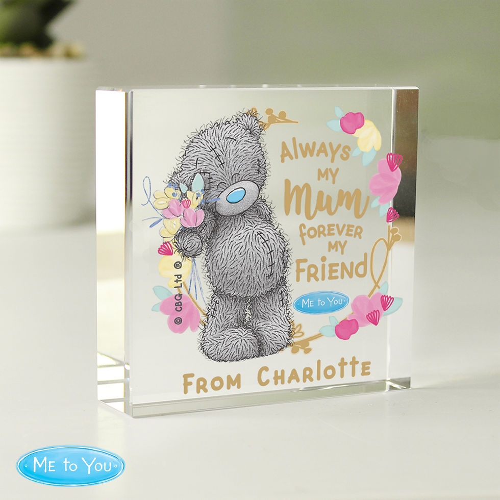 Thumbnail: Personalised Me to you bear on a square shaped crystal clear ornament