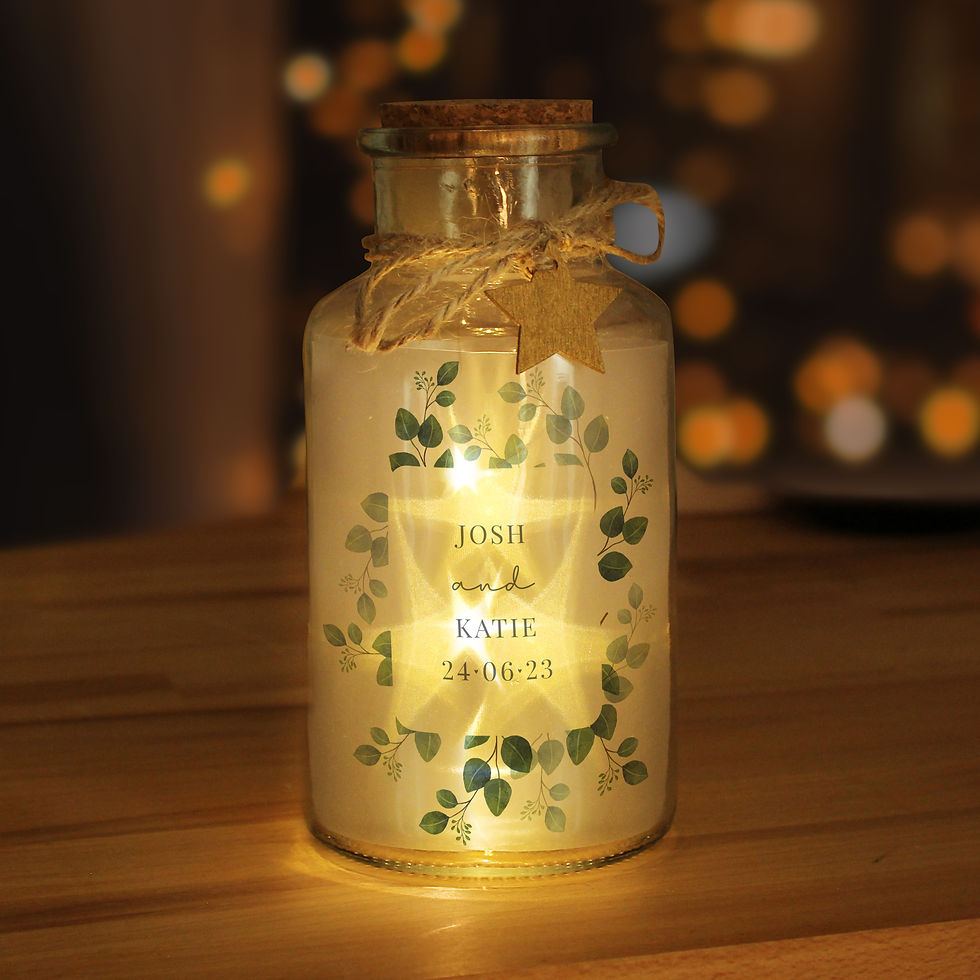 This beautiful Personalised Botanical LED Glass Jar is a perfect gift for the newlyweds! Material is glass