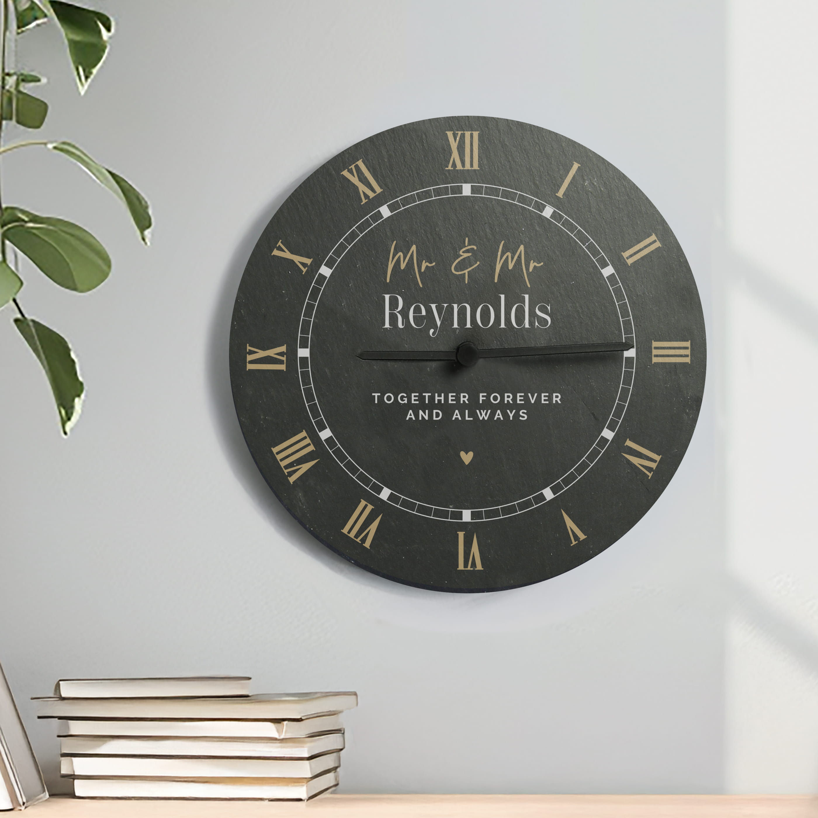 Personalised Black & Gold Slate Clock