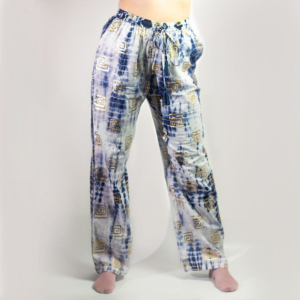 Lounge Pants - Gold & Blue Greek Motiff - Handpainted