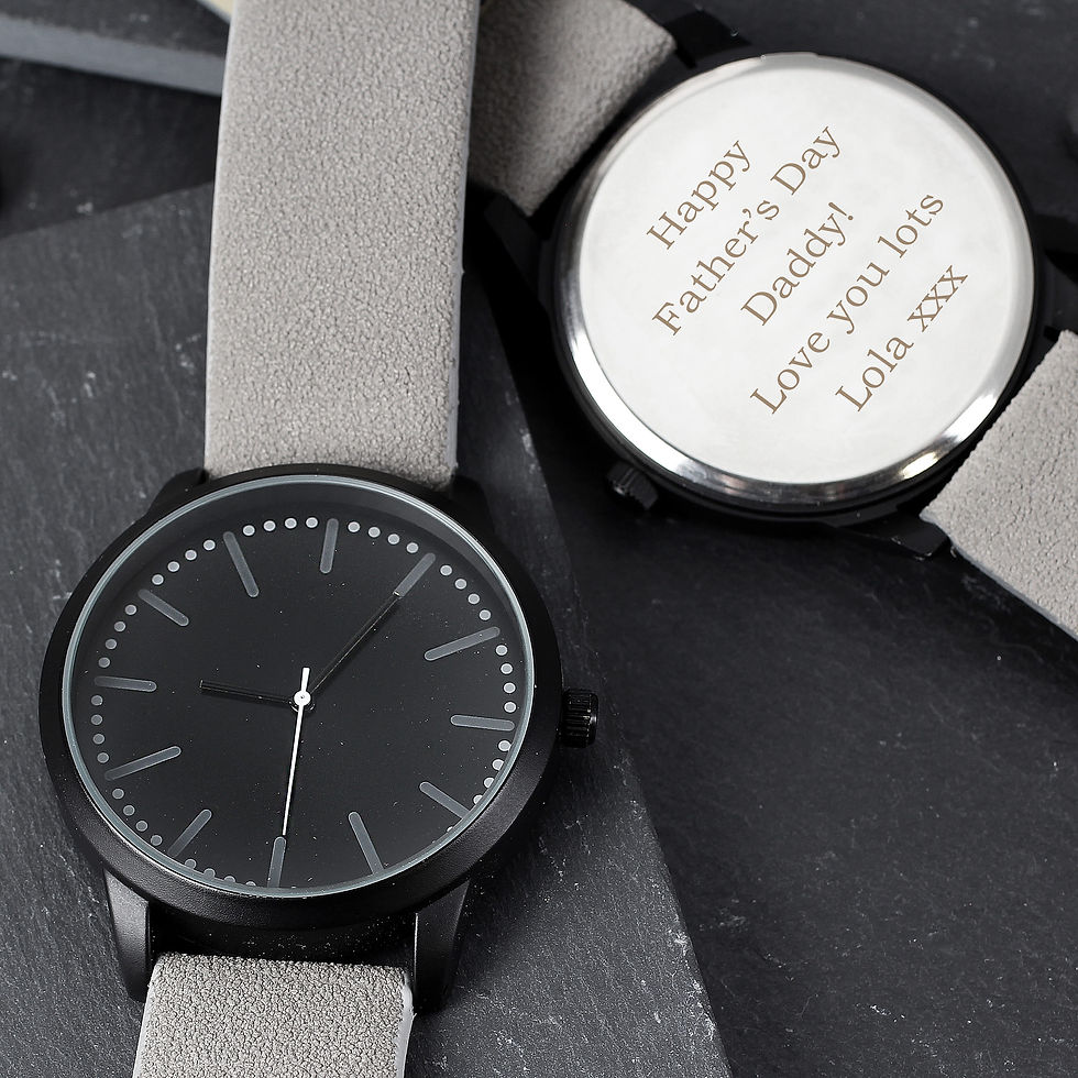 Thumbnail: Personalised Mens Matte Black Watch with Grey Strap and Presentation Box