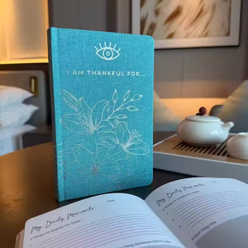 Blue Gratitude Journal with Silver Lining - 120 pages - I am Thankful For