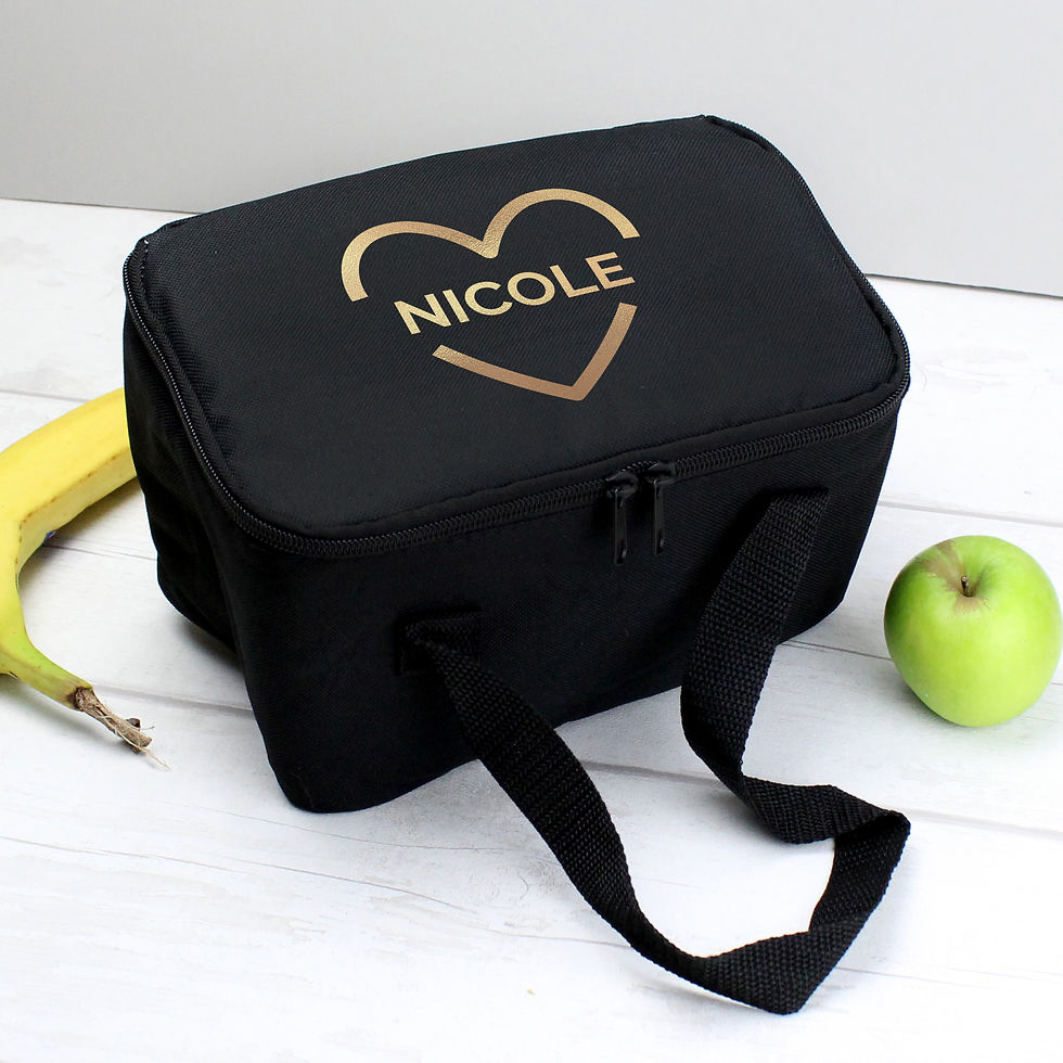 Thumbnail: Personalised Gold Heart Black Lunch Bag