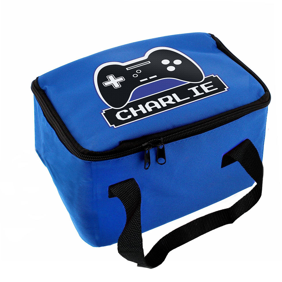 Thumbnail: Personalised Gaming Blue Lunch Bag Controller design with personalised name