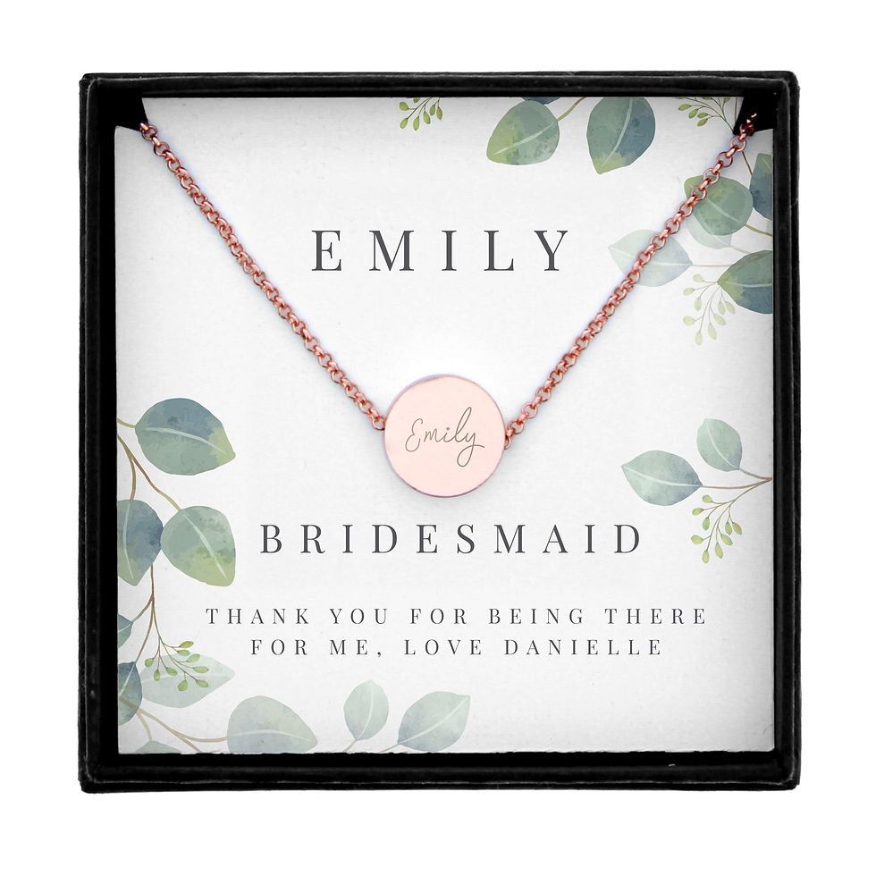 Thumbnail: Presented in a stylish gift box, this Personalised Botanical Rose Gold Disc Necklace & Box is the perfect gift