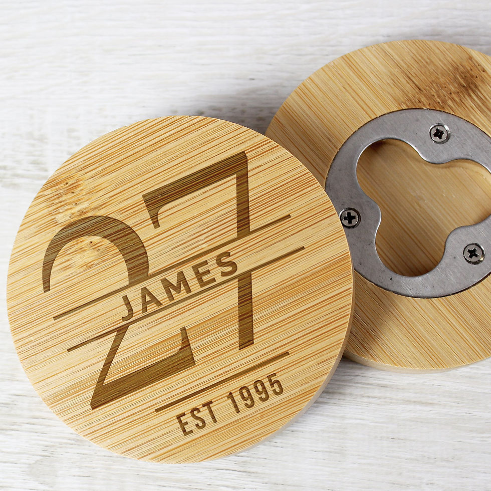 Thumbnail: Personalised Big Age Bamboo Bottle Opener Coaster personalised with any name age and message of your chocie