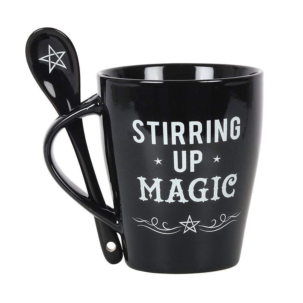 Black Stirring Up Magic ceramic mug and spoon gift set