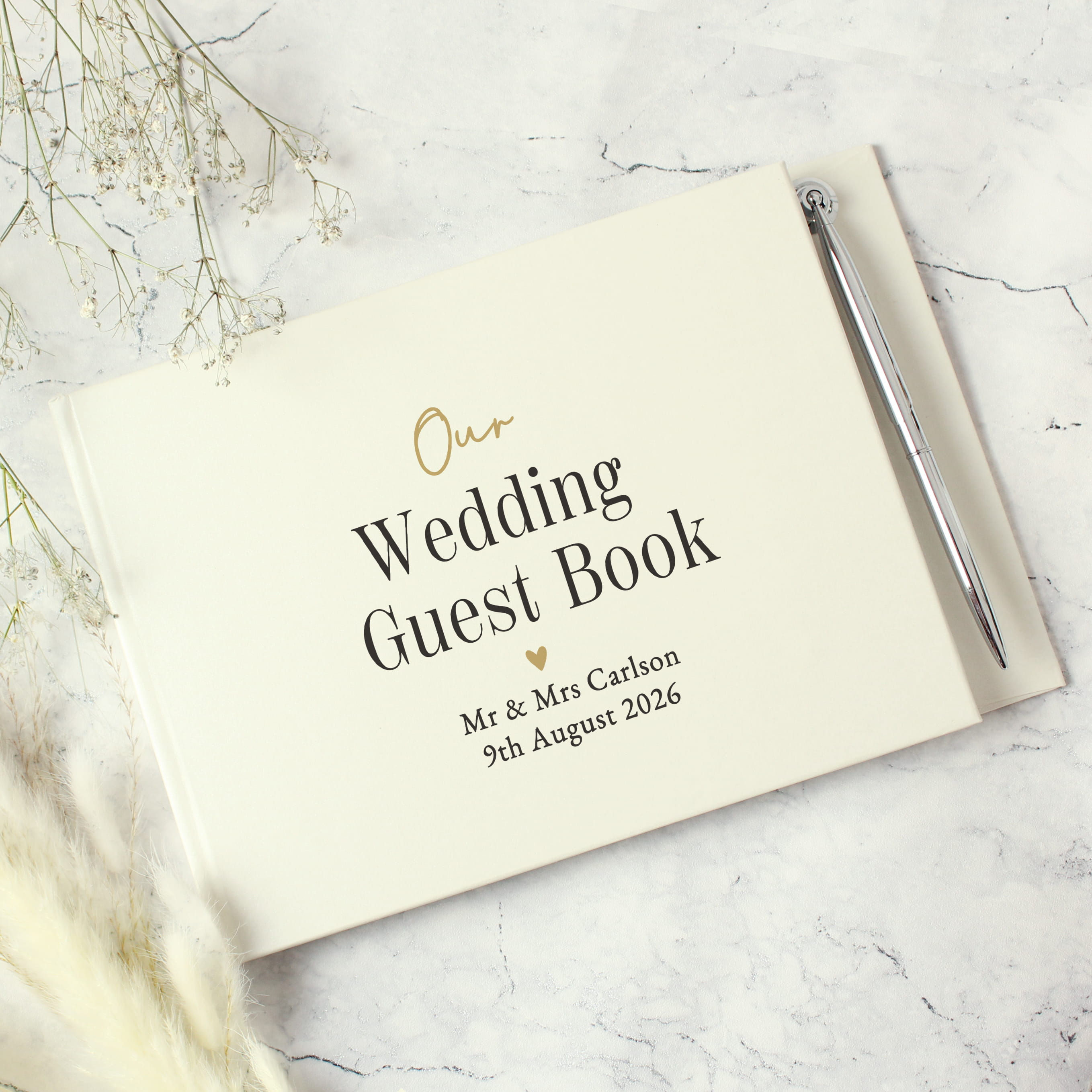 Personalised Black & Gold Free Text Guestbook