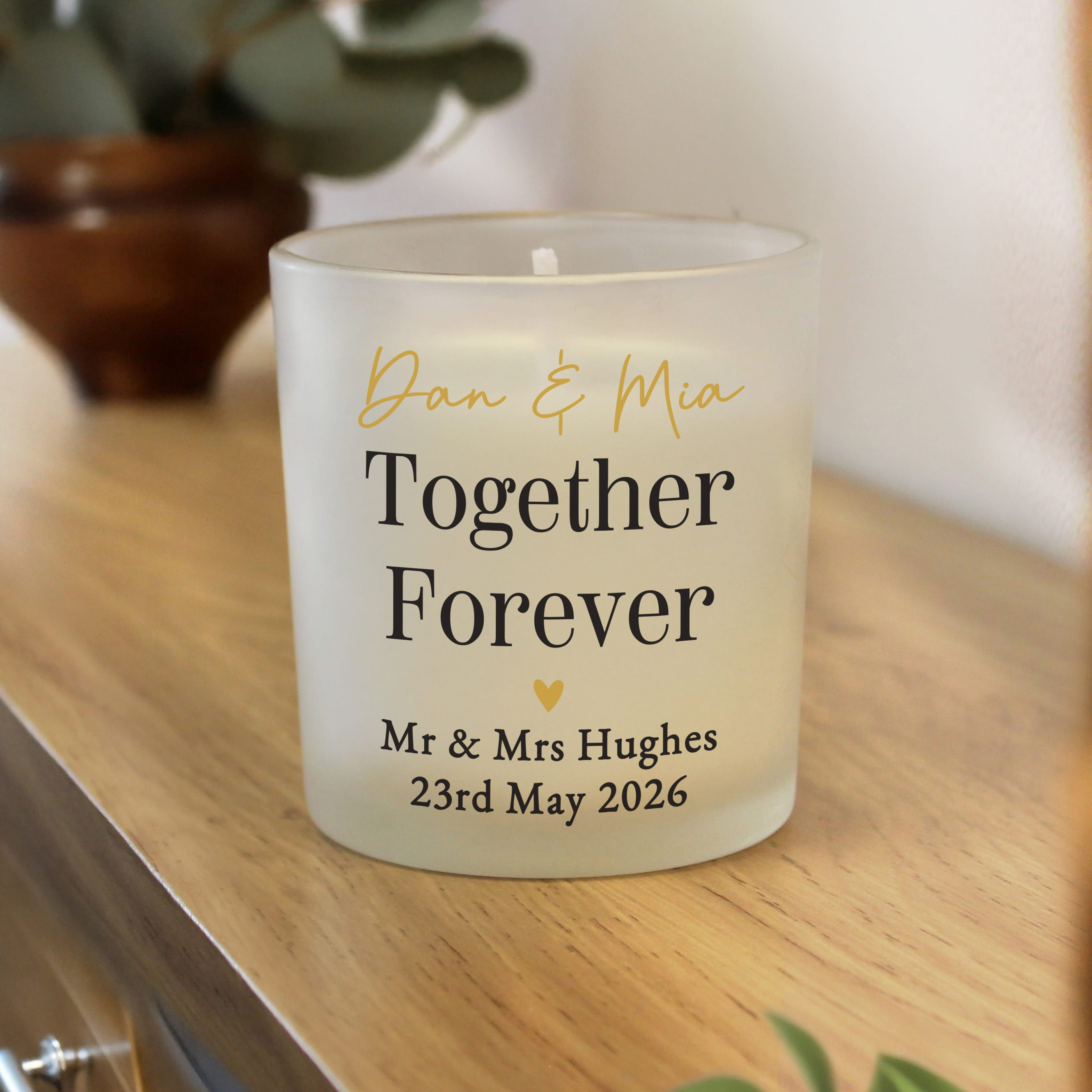 Personalised Black & Gold Free Text Frosted Candle
