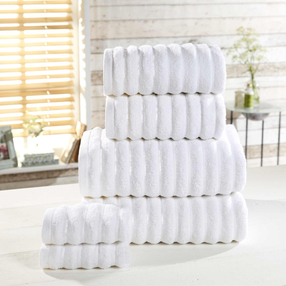 Thumbnail: Luxuriously plush ribbed bathroom towels featuring a stripe weave in white 6pc