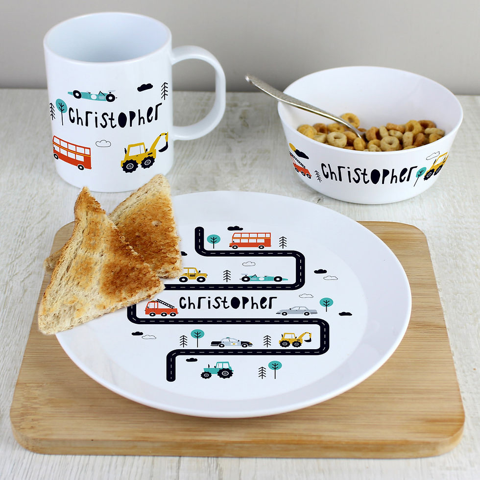 Thumbnail: Personalised Little Car Plastic Breakfast Set