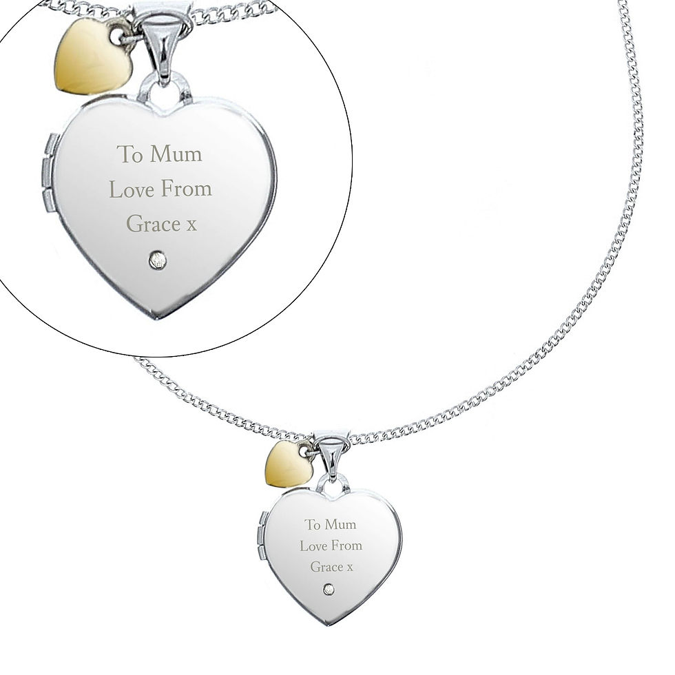 Thumbnail: Personalised Sterling Silver Heart Locket Necklace with Diamond & 9ct Gold Charm