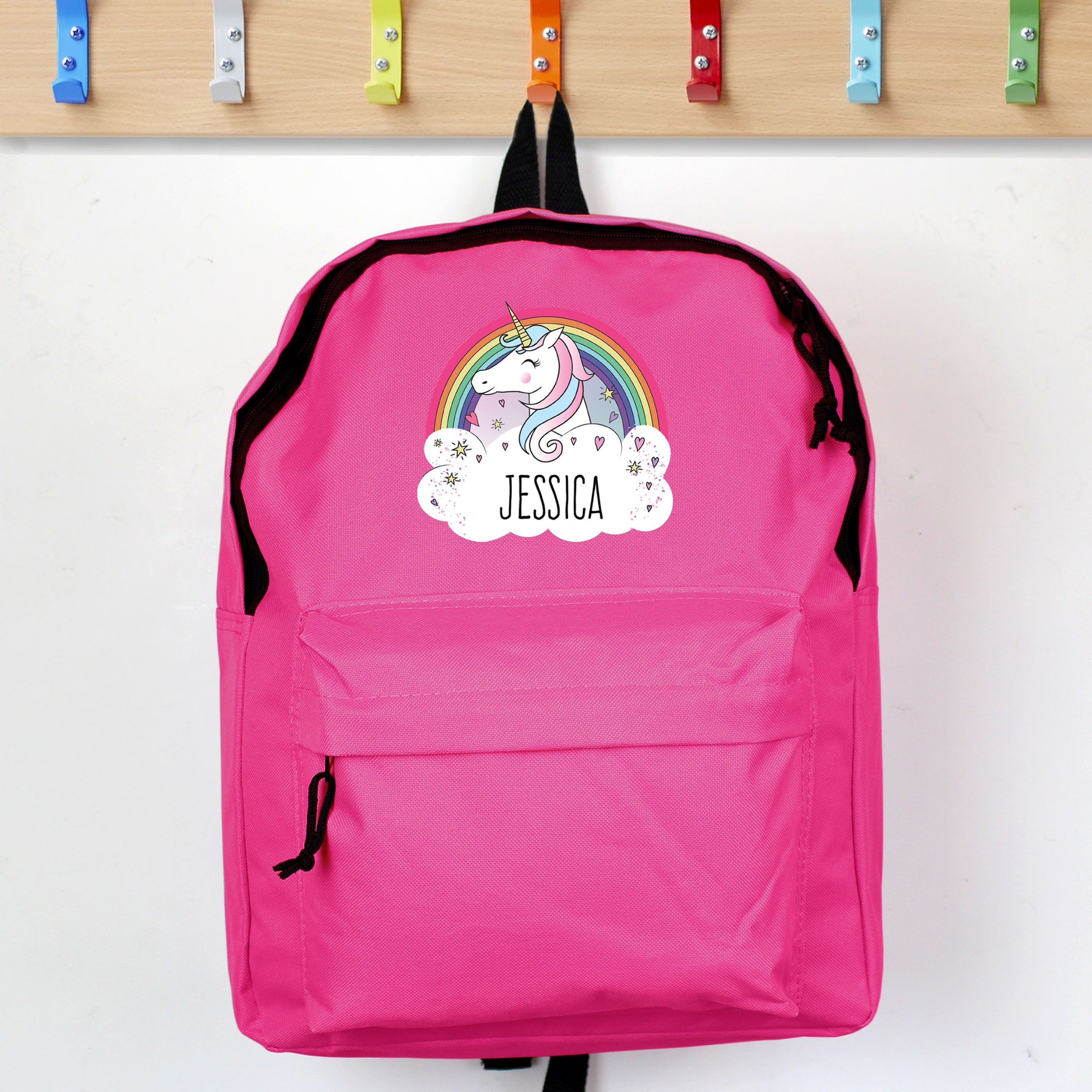 Personalised Unicorn Pink Backpack front pic
