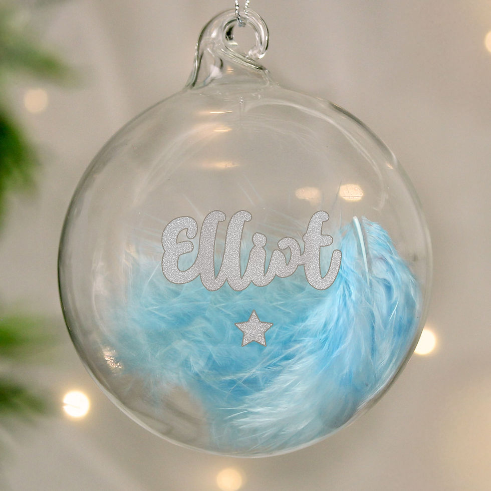 Thumbnail: Personalised Blue Feather Silver Star Glass Bauble