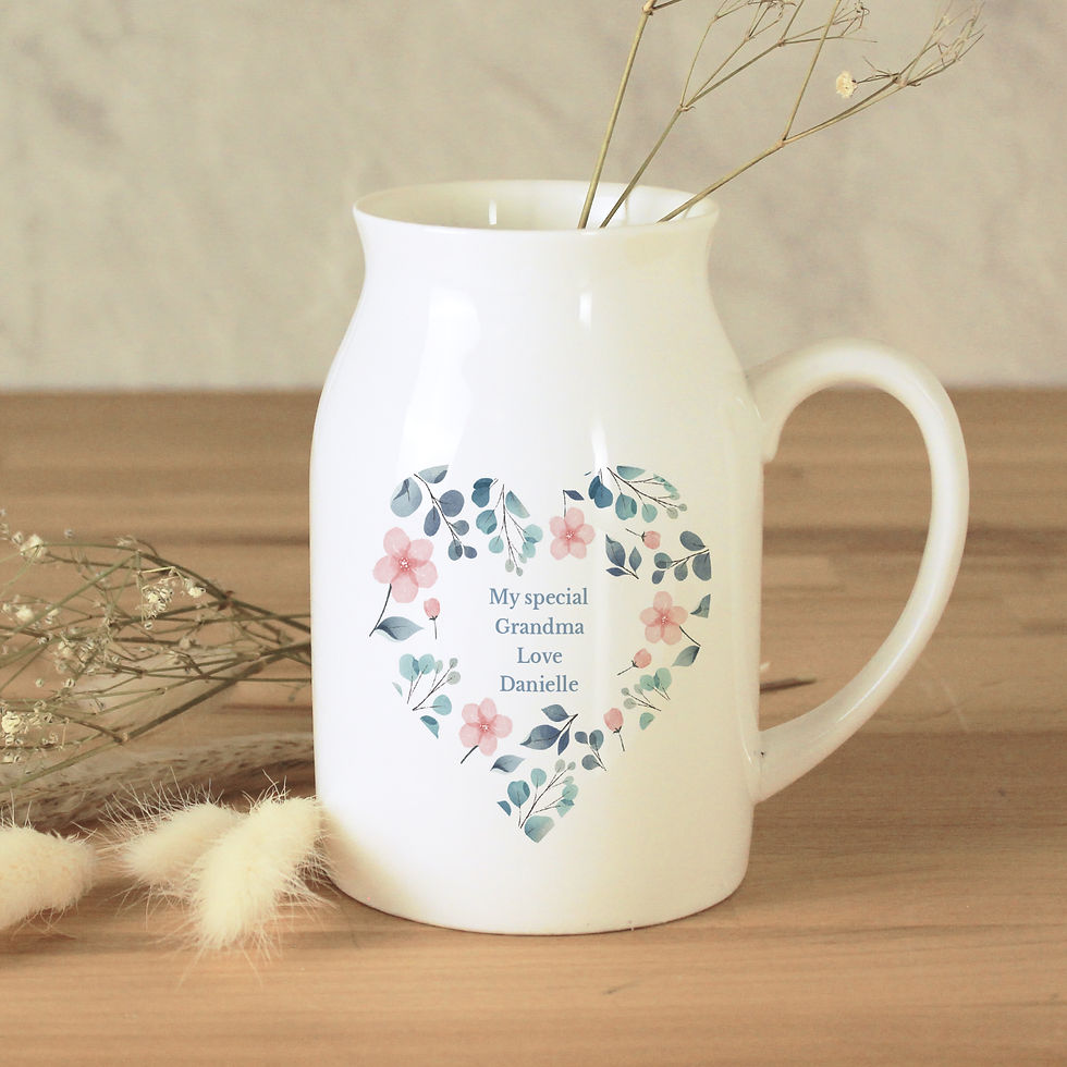 Thumbnail: A beautiful flower jug with a heart of flowers in pastel colours, inside the heart your own personalised message