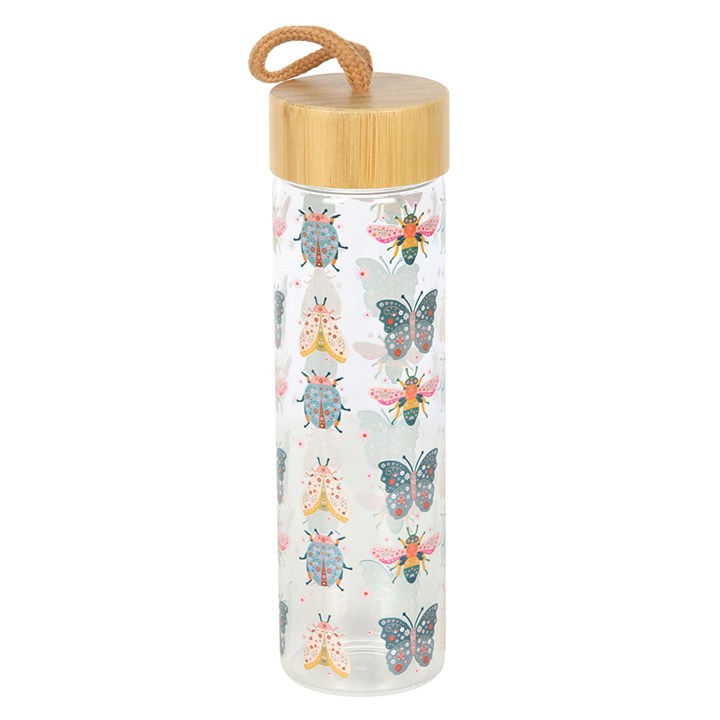 Thumbnail: Floral Bug Print Glass Water Bottle