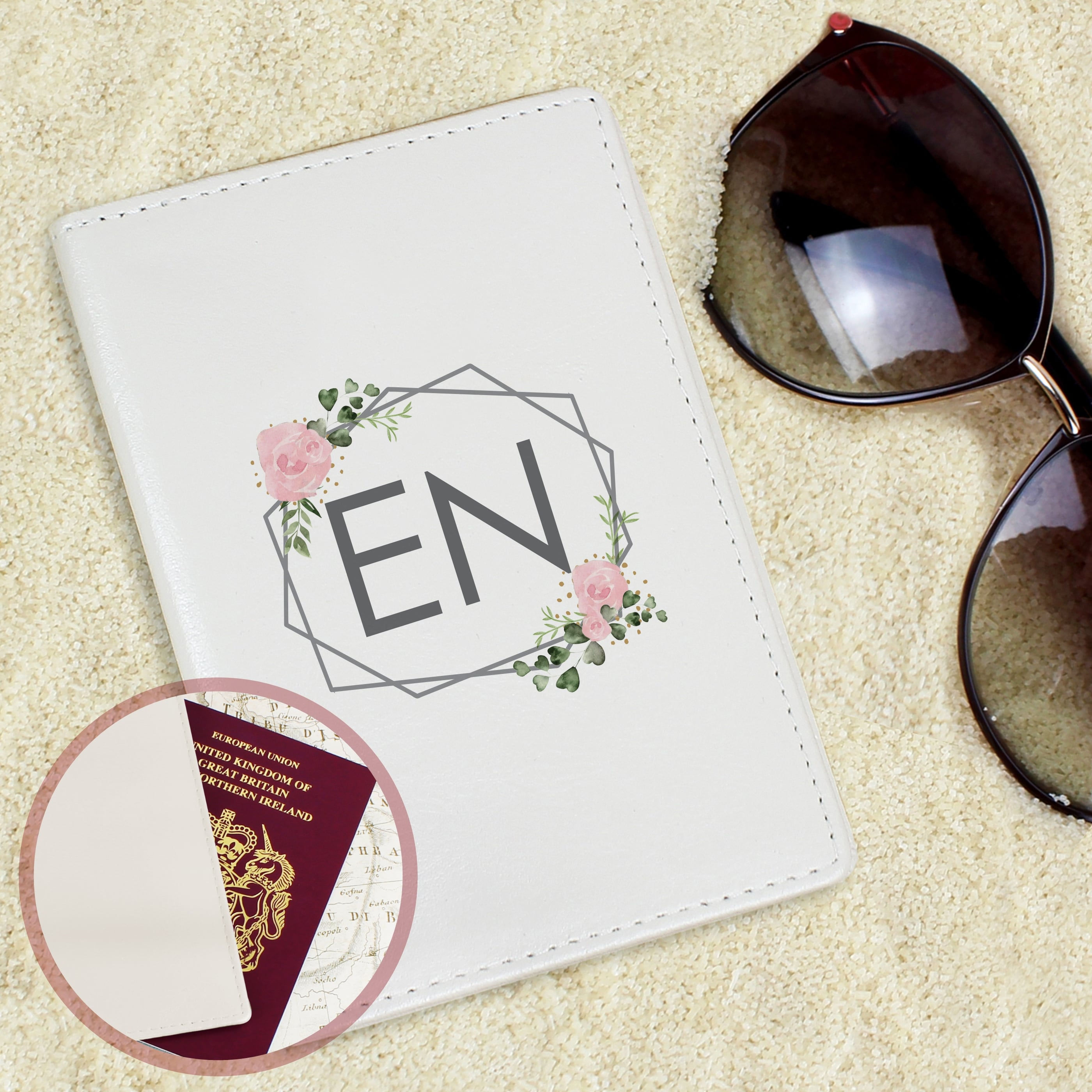 Floral Cream Passport Holder with any initials