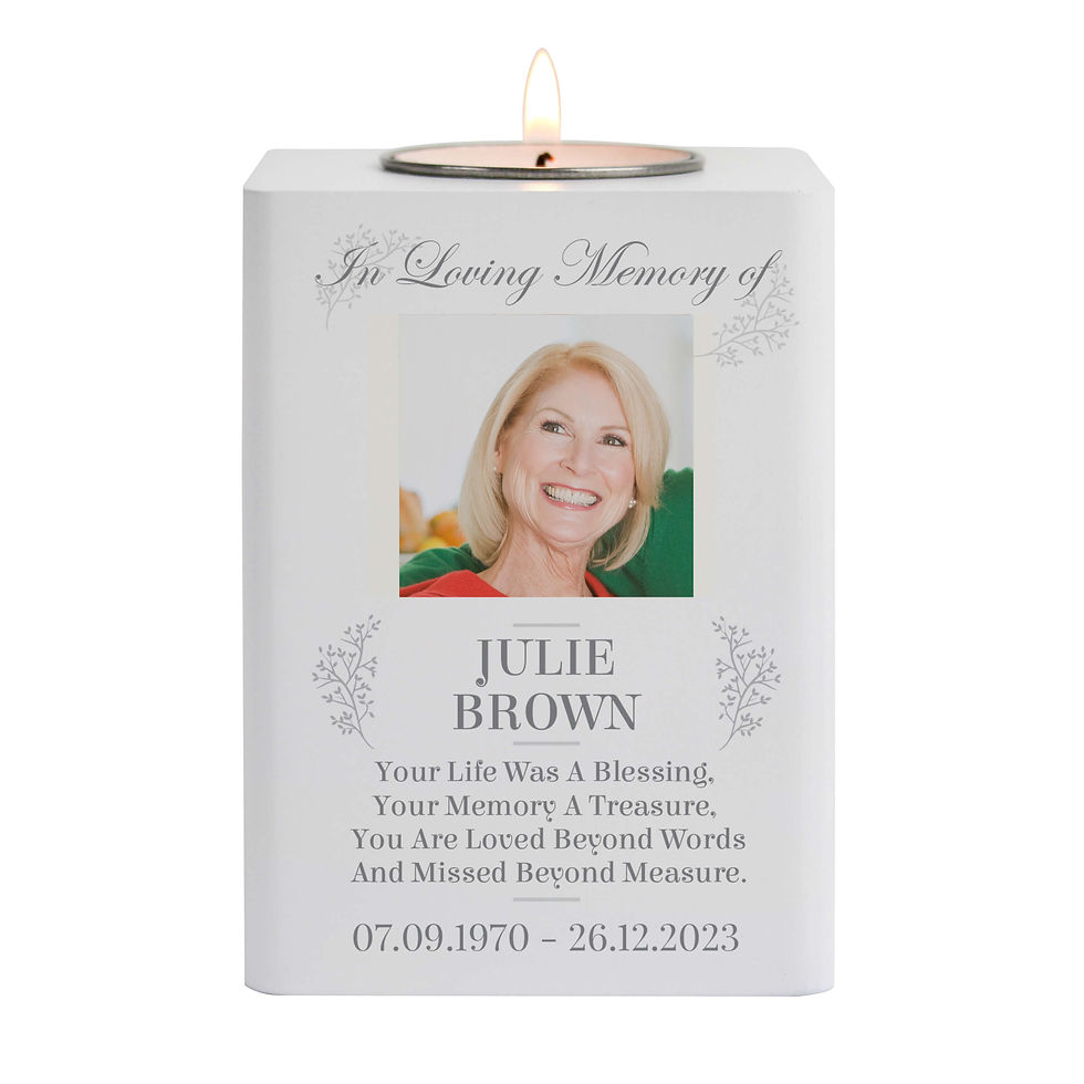 Thumbnail: Personalised Memorial Photo Upload White Wooden Tea light Holder