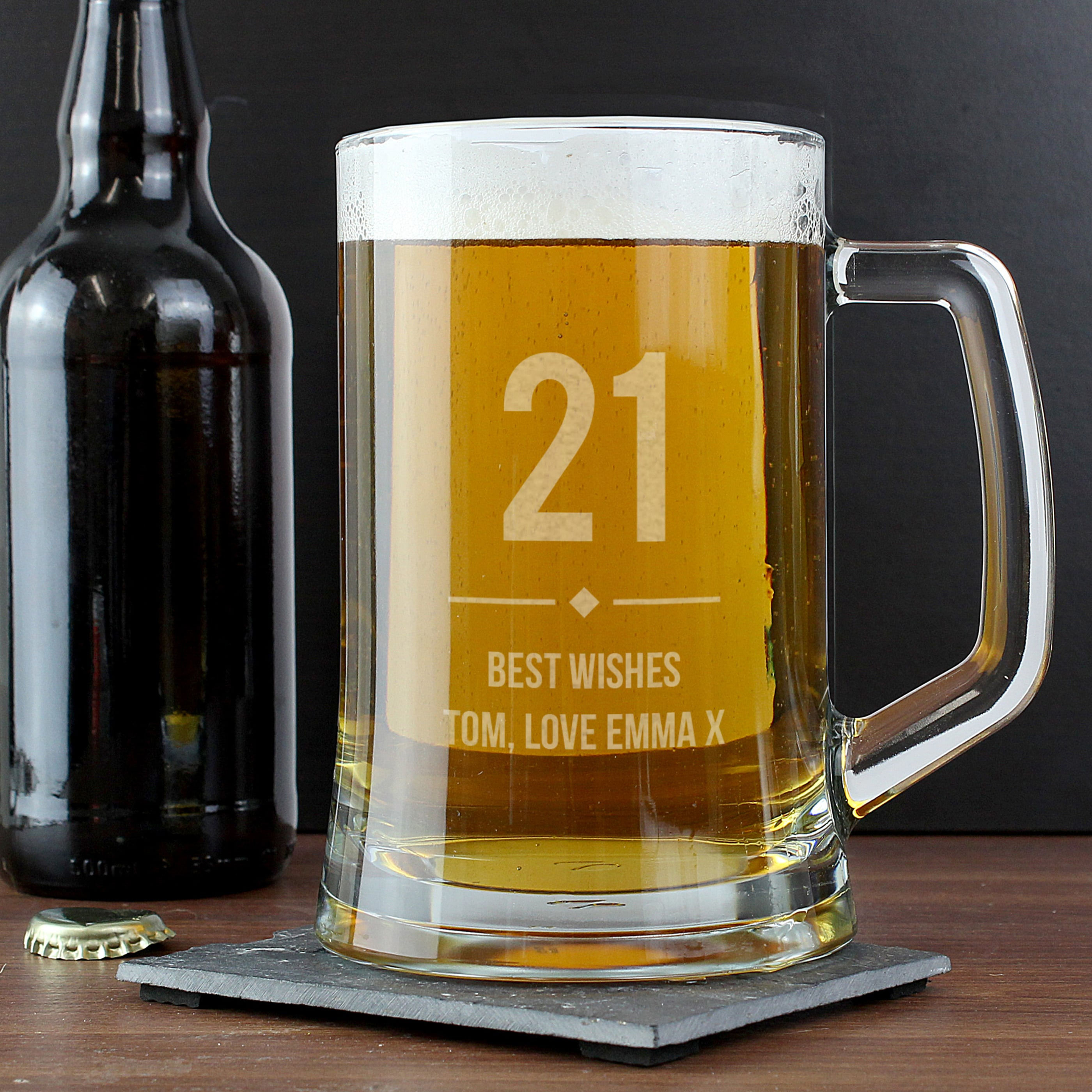Celebrate a special occasion in style with this Personalised Big Age Glass Pint Stern Tankard.