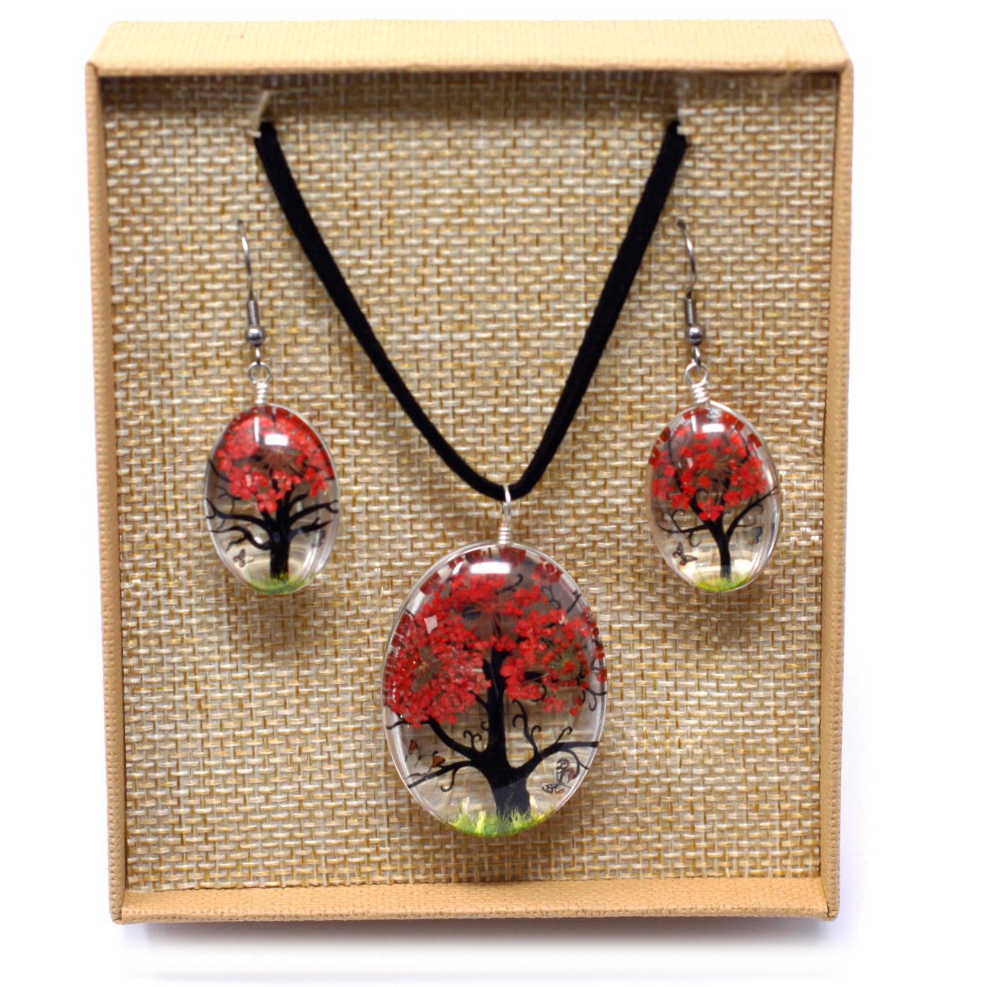 Pressed Flowers - Necklace & Earrings Set Coral