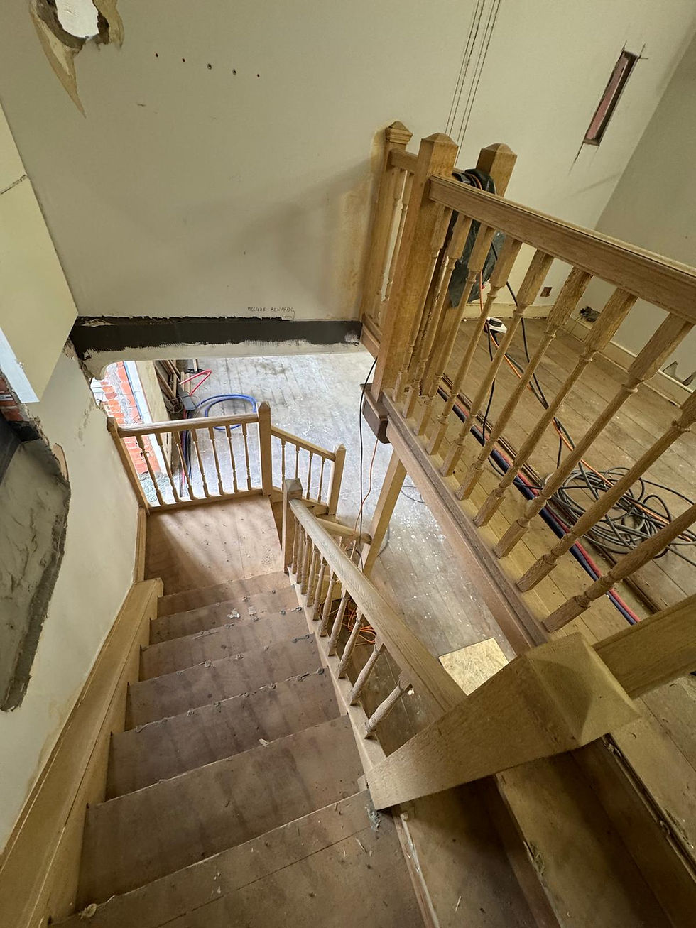 Top view of staircase after sandblasting restoration