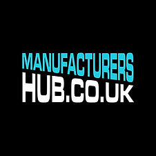 Manufacturers Hub.co.uk logo in cyan and white on a black background.