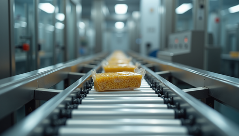 food package on a roller conveyor