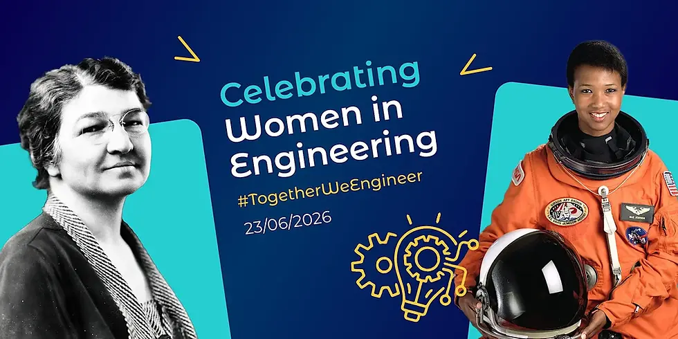 Poster celebrating women in engineering, with portraits of two women, one in an astronaut suit, and text TogetherWeEngineer 23/06/2026