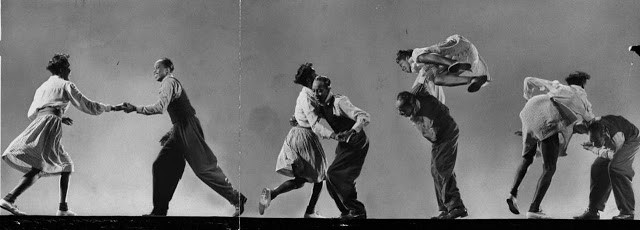 Willa Mae Ricker and Leon James demonstrating Lindy Hop moves for Life Magazine in 1943