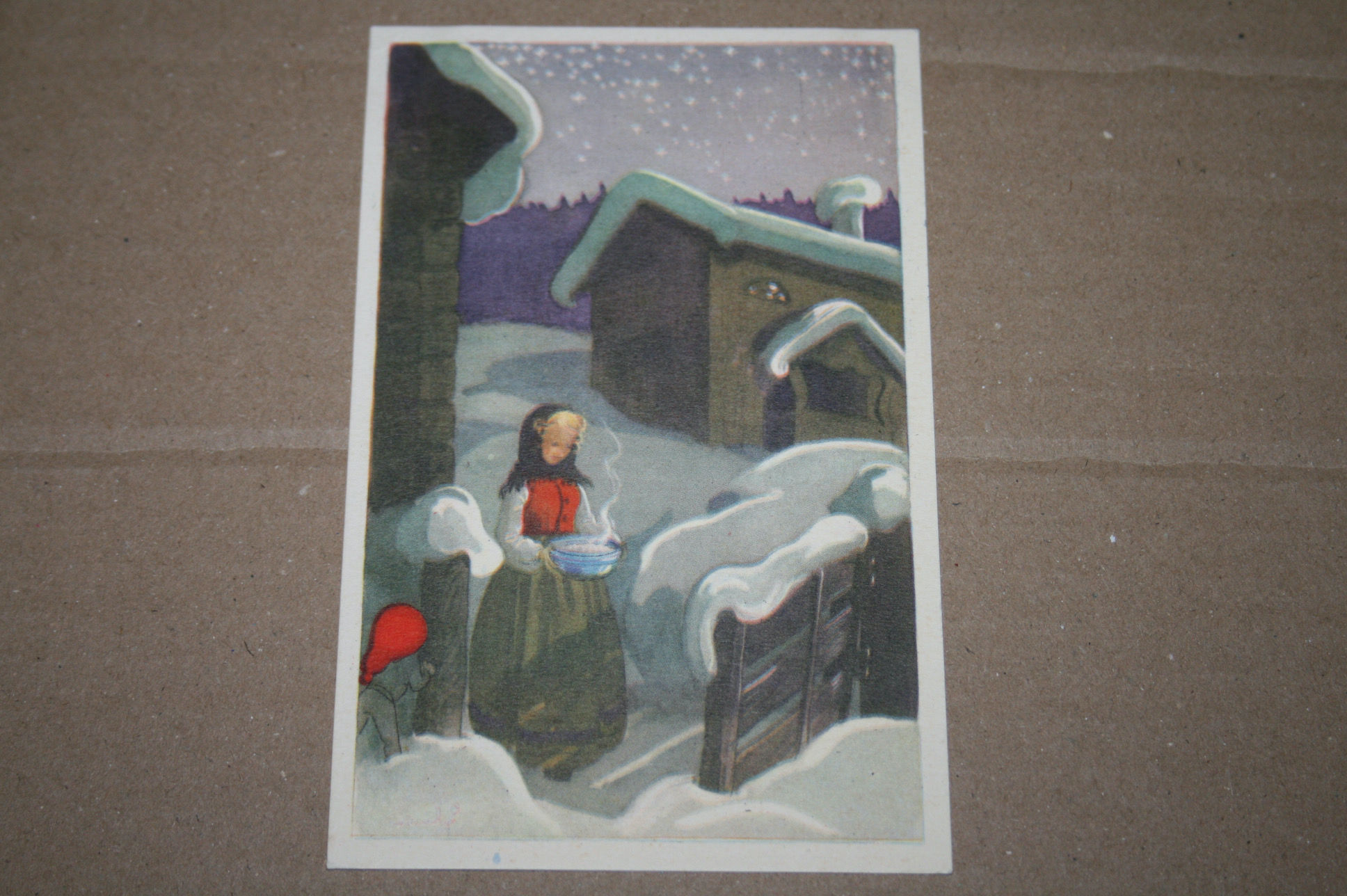 Joulu postikortti joulupuuroa tontuille