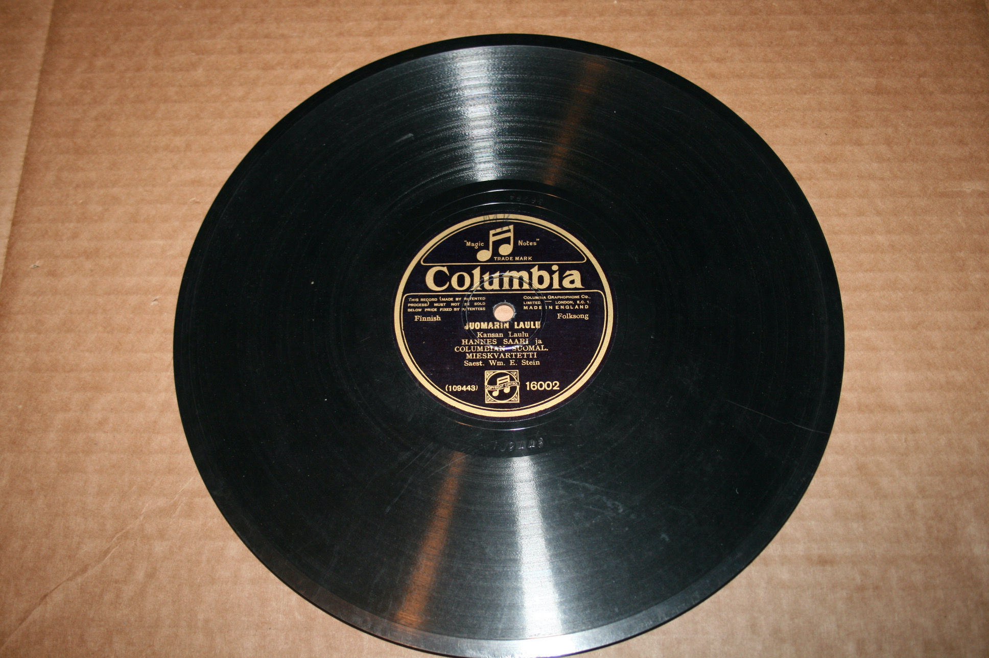 Hannes Saari ja columbian suom. mieskvart. savikiekko shellac 78 rpm.