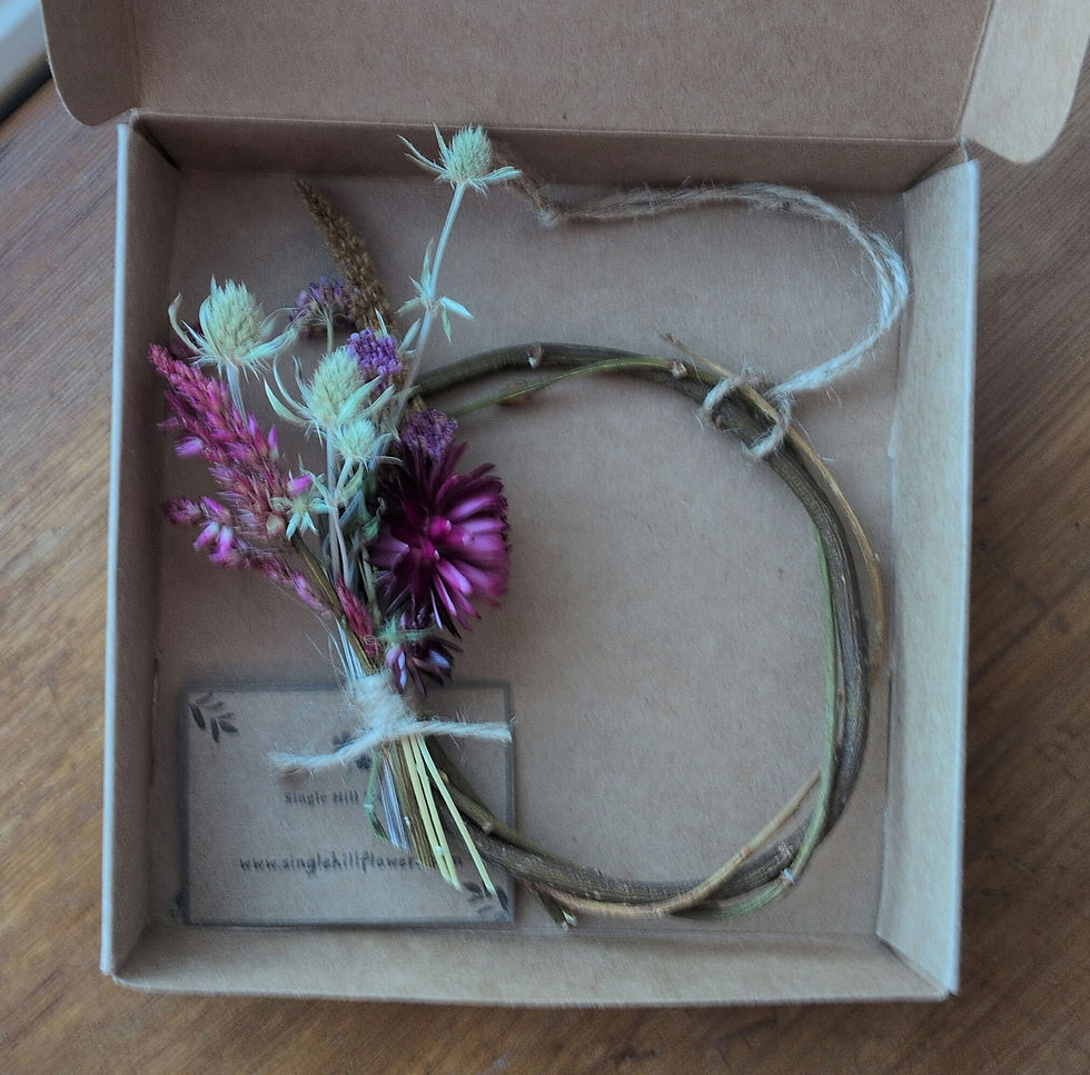 Thumbnail: Small dried flower wreath - deep pink, purple and brown 