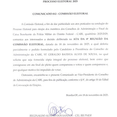 COMUNICADO 012 - COMISSÃO ELEITORAL